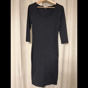Zenana Outfitters Charcoal Scoop Neck Long Sleeve Midi Dress